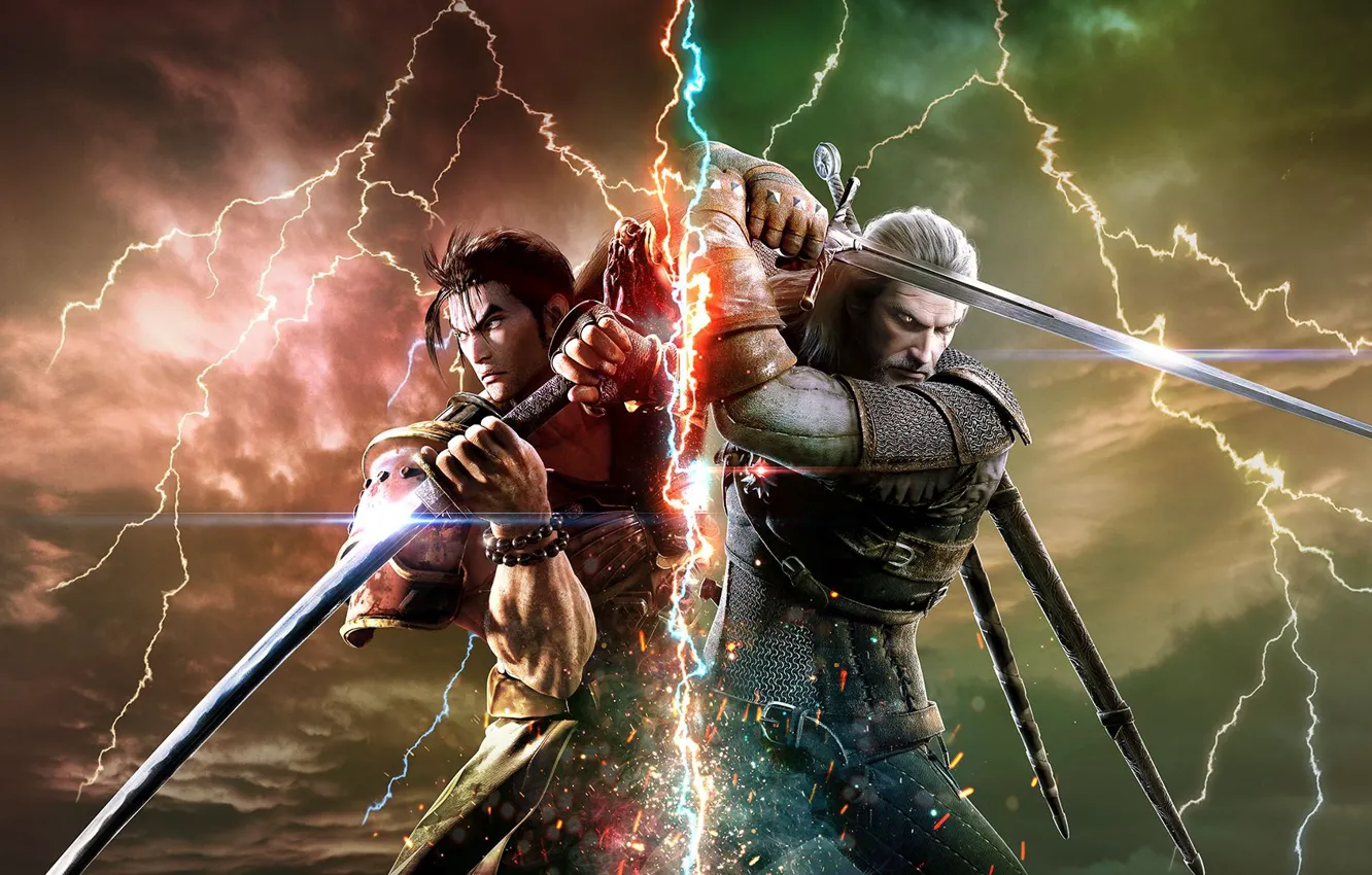 Photo wallpaper battlefield, sword, game, Soul Calibur, The Witcher, katana, man, fight