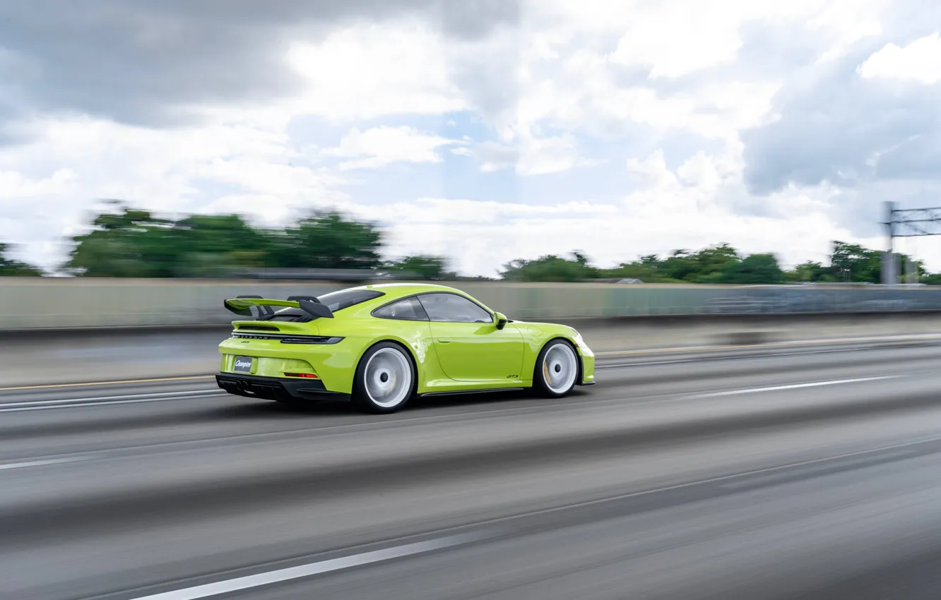 Photo wallpaper car, Porsche, wallpaper, GT3, Supercar, 992, High Definition, Light Green