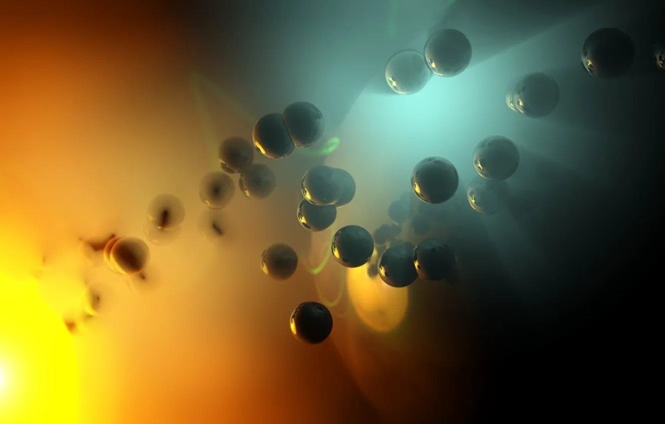 Photo wallpaper balls, light, fog, planet, orbit, twilight, atom