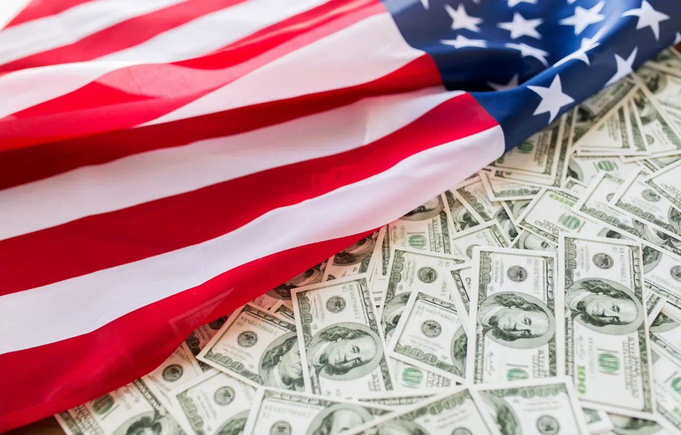 Photo wallpaper United States, flag, money, dollars