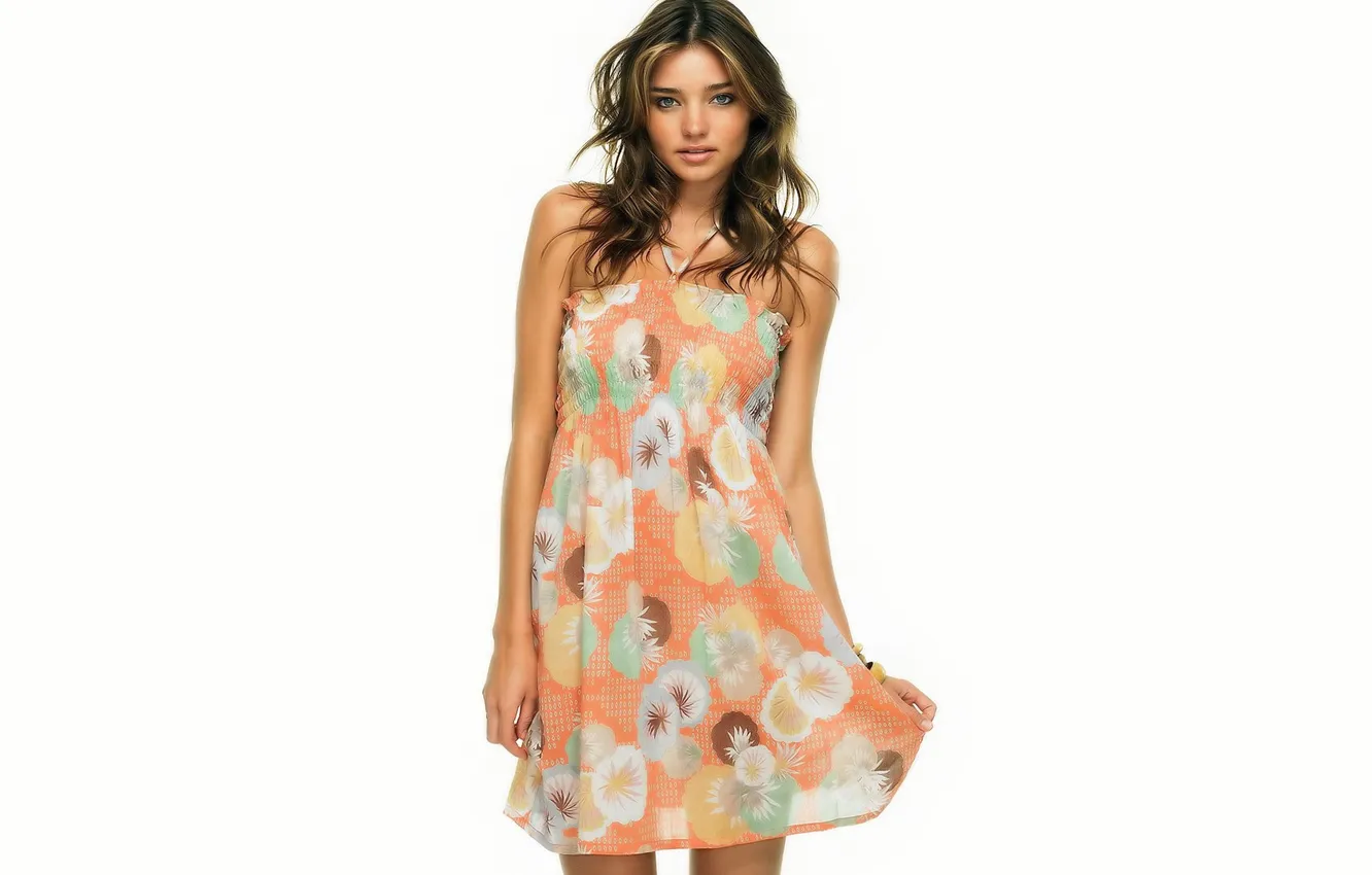 Photo wallpaper look, girl, model, white background, brown hair, Victoria's Secret Angels, Miranda Kerr, Miranda Kerr