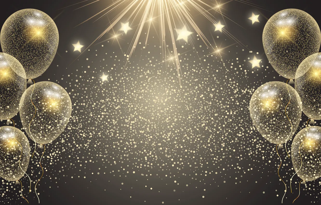 Photo wallpaper stars, rays, light, lights, birthday, holiday, balls, Shine