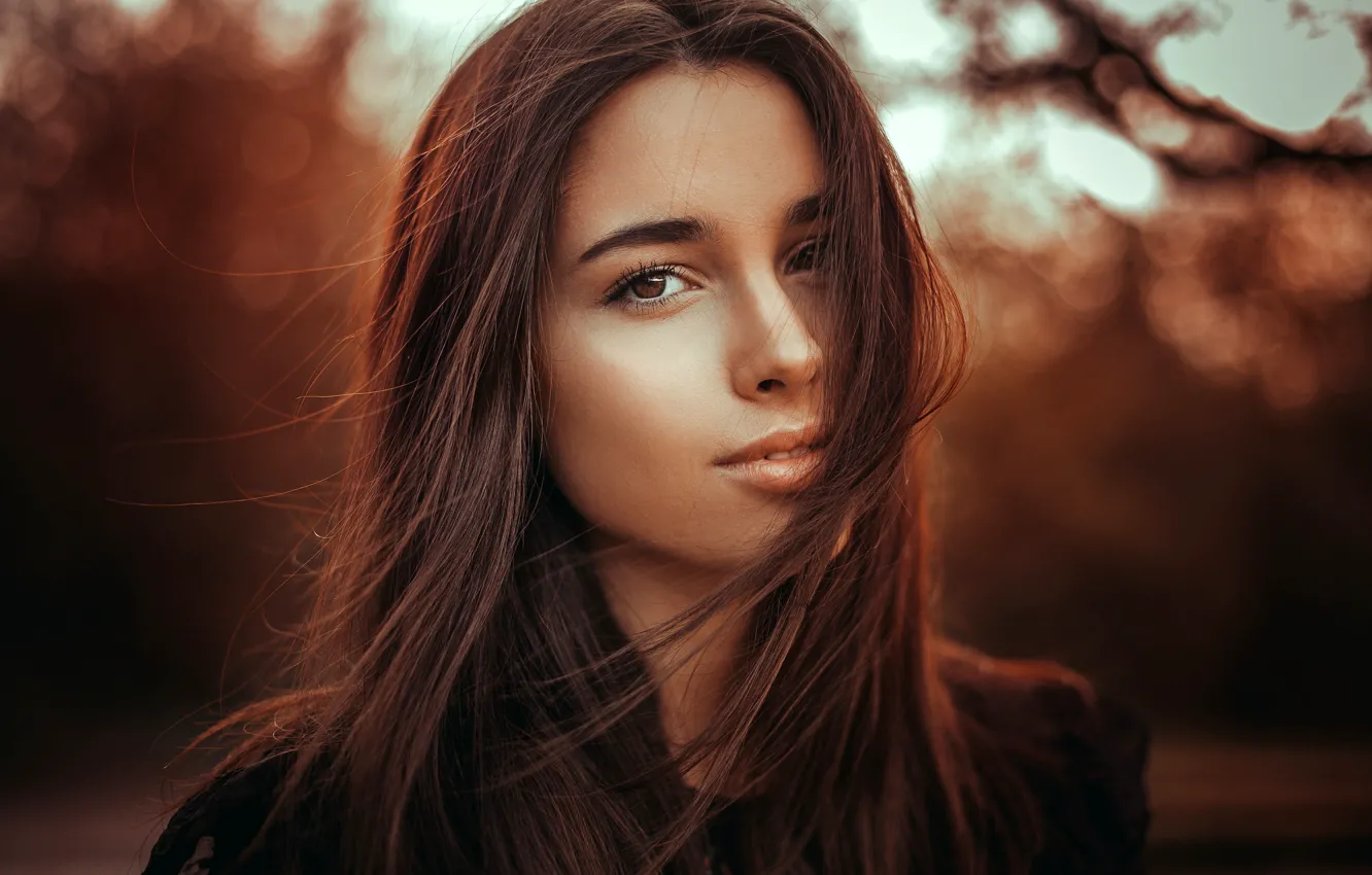 Photo wallpaper look, background, portrait, makeup, hairstyle, brown hair, beauty, bokeh