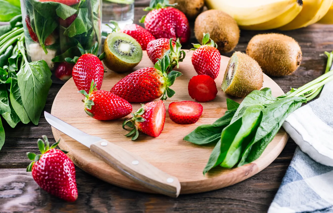 Photo wallpaper food, kiwi, strawberry, banana, food, vitamins, fresh, healthy