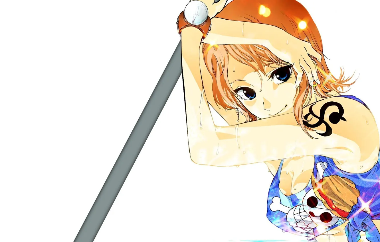 Photo wallpaper chest, girl, tattoo, girl, One Piece, art, orange hair, Nami