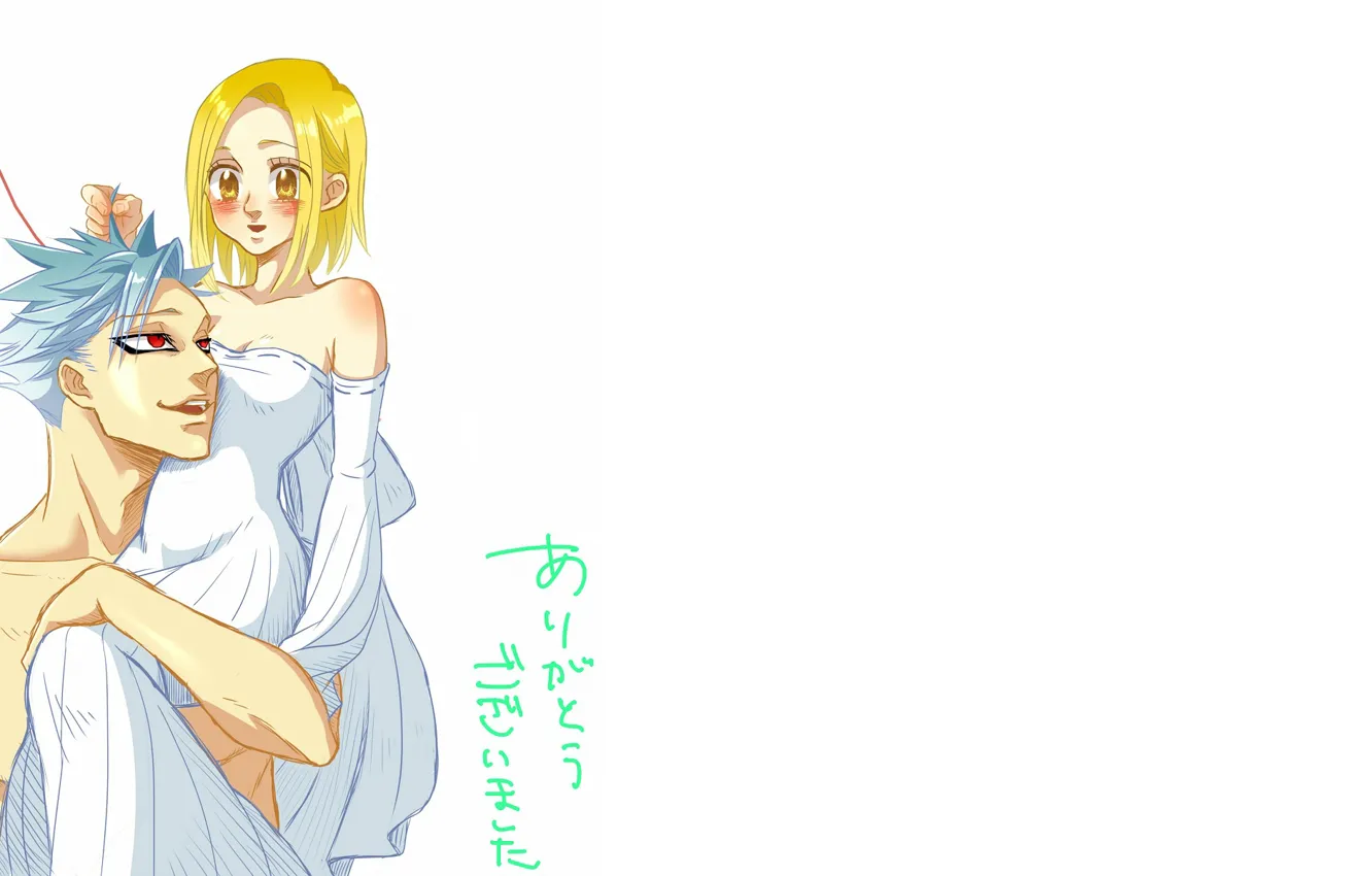 Photo wallpaper art, pair, white background, The seven deadly sins, Ban, Elaine, Nanatsu No Taizai