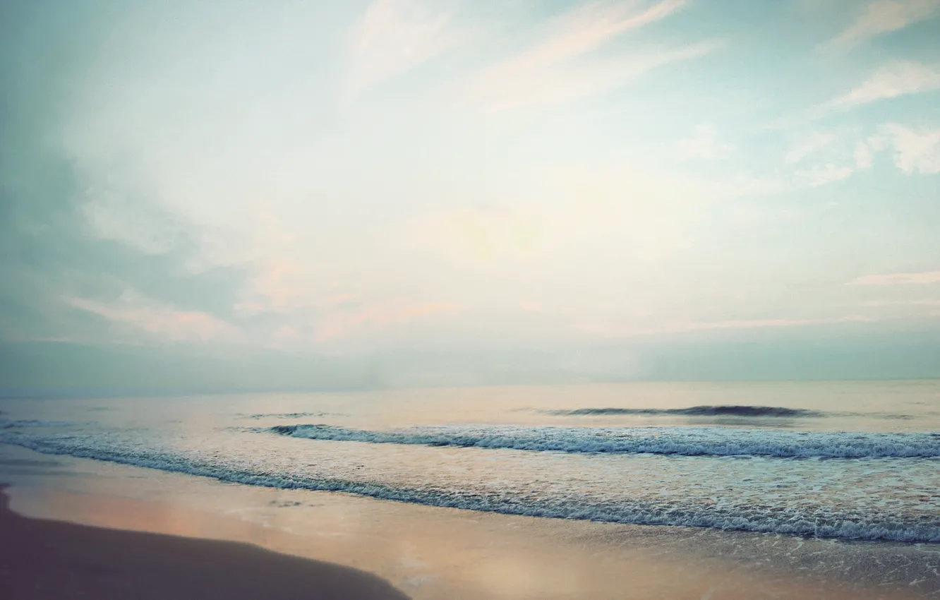 Photo wallpaper sand, sea, wave, beach, summer, the sky, foam, clouds