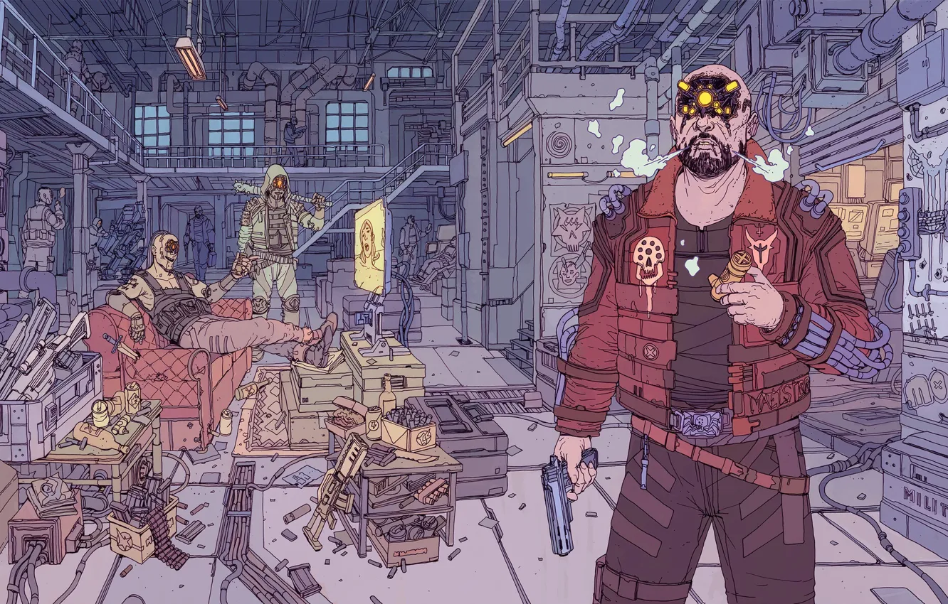 Photo wallpaper gun, weapons, fiction, robot, art, the bandits, fur, gun