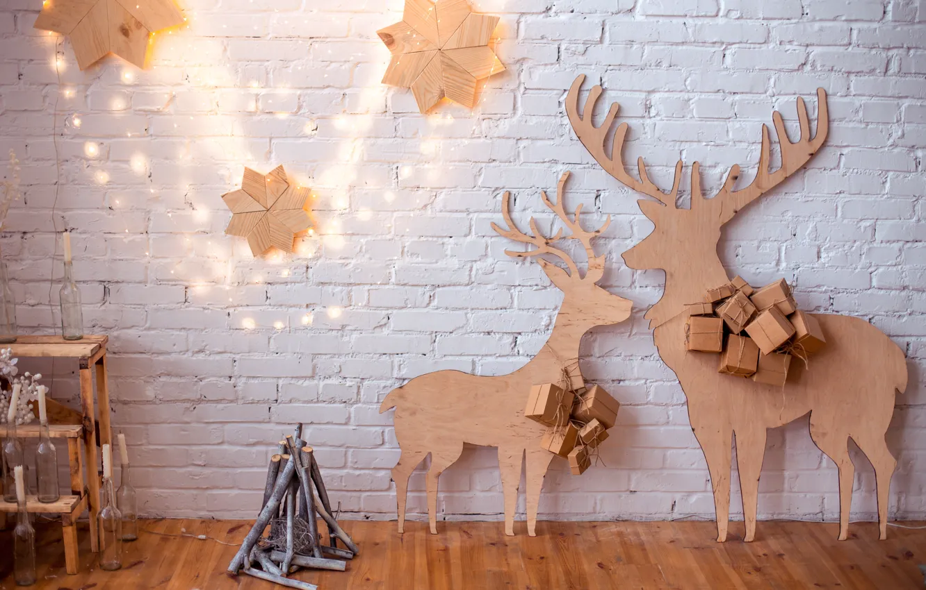 Photo wallpaper snow, decoration, gift, toy, new year, Christmas, garland, Christmas