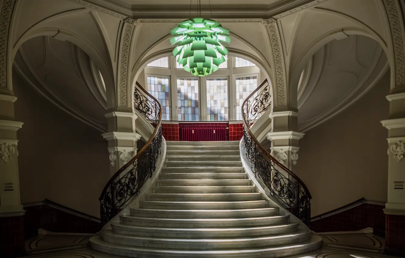 Photo wallpaper building, window, ladder, chandelier, railings, stage