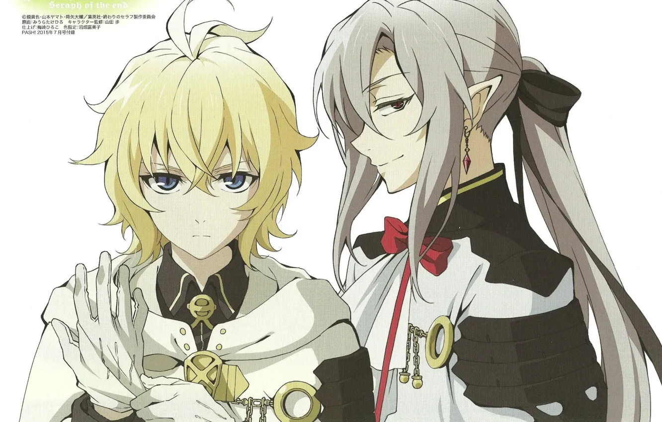 Photo wallpaper look, gloves, vampire, cloak, bow, grin, military uniform, Owari no Seraph