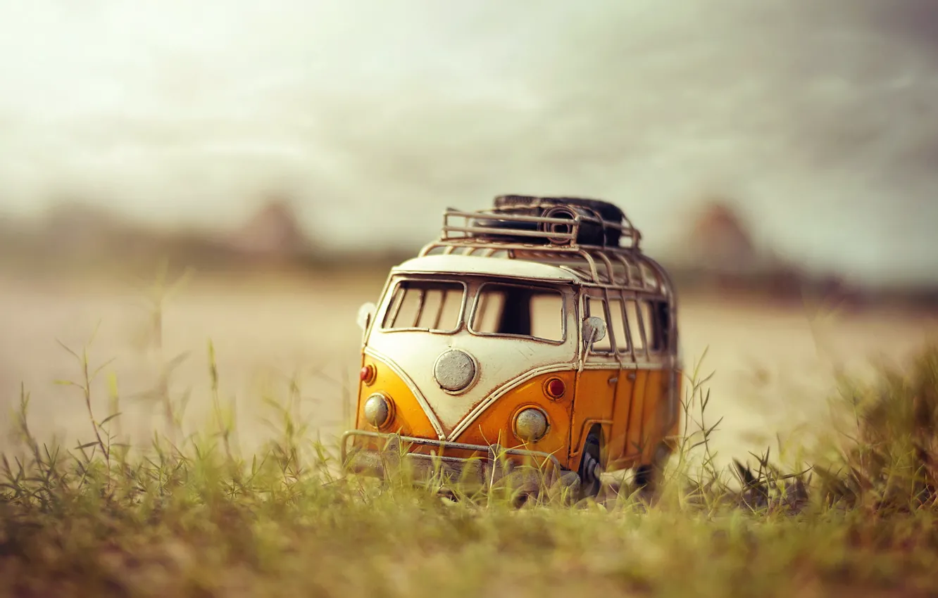 Photo wallpaper macro, background, toy, bus