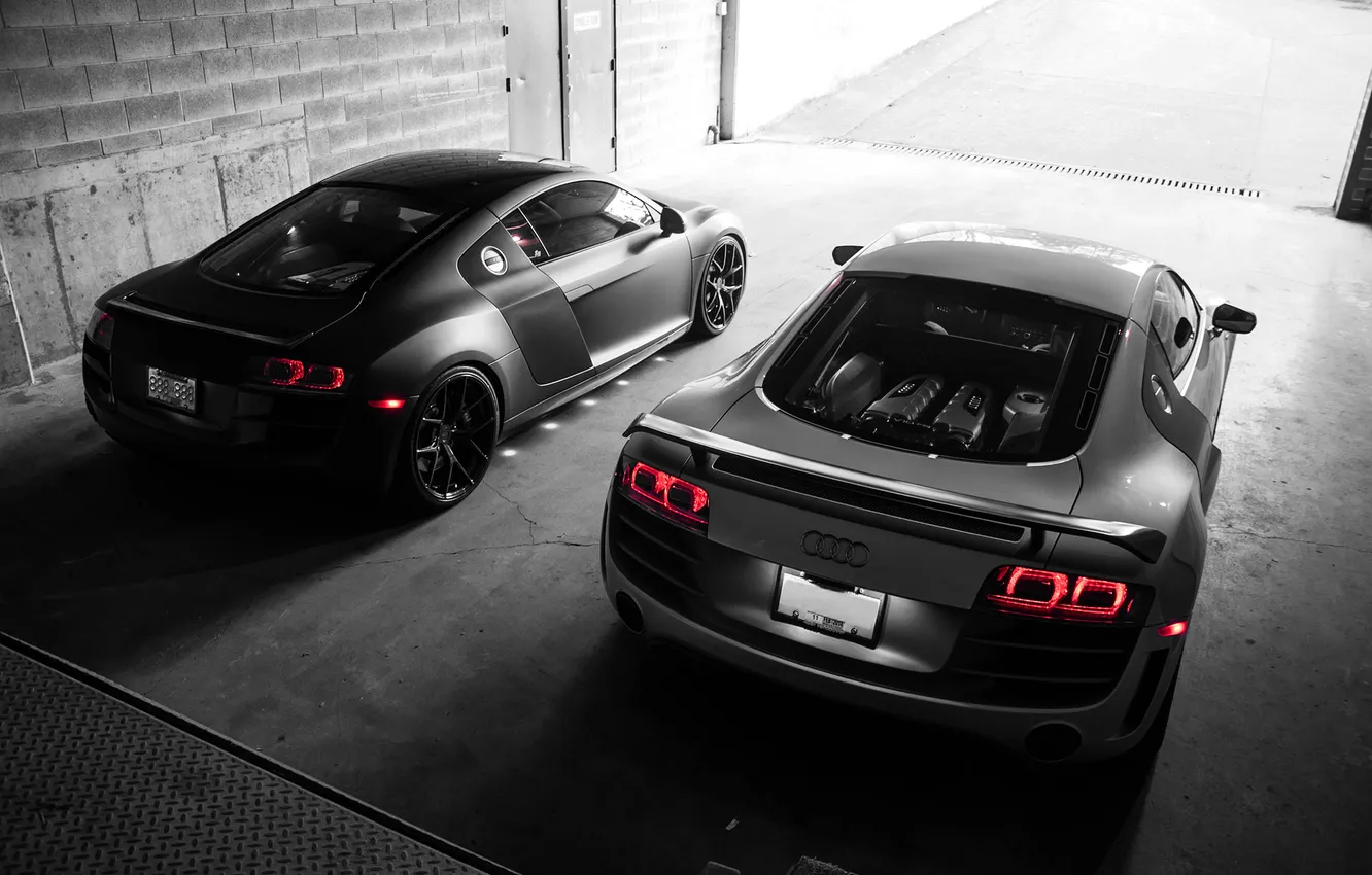 Photo wallpaper Audi, light, white, black, Supercar, Garage