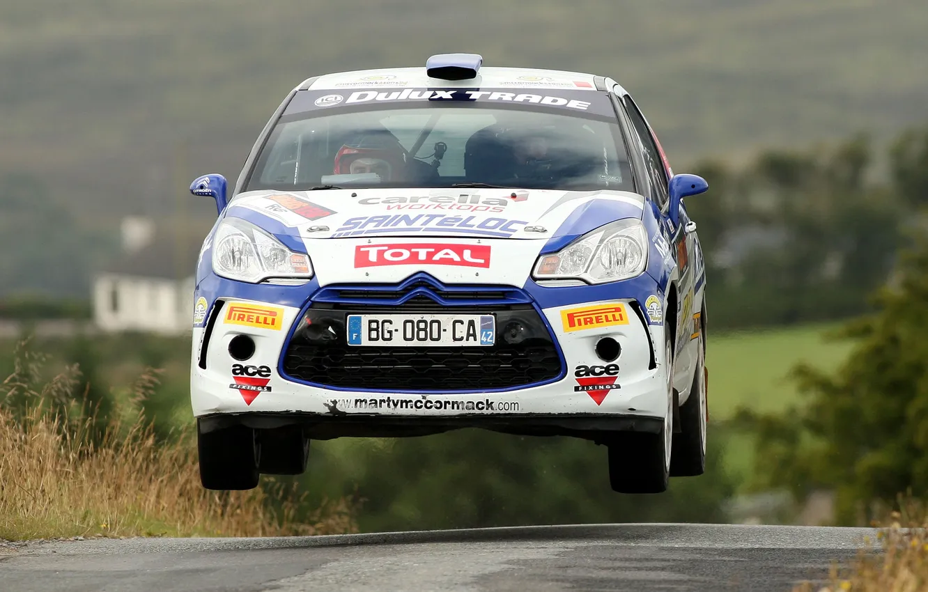 Photo wallpaper machine, white, flight, sport, lights, Citroen, DS3, Rally