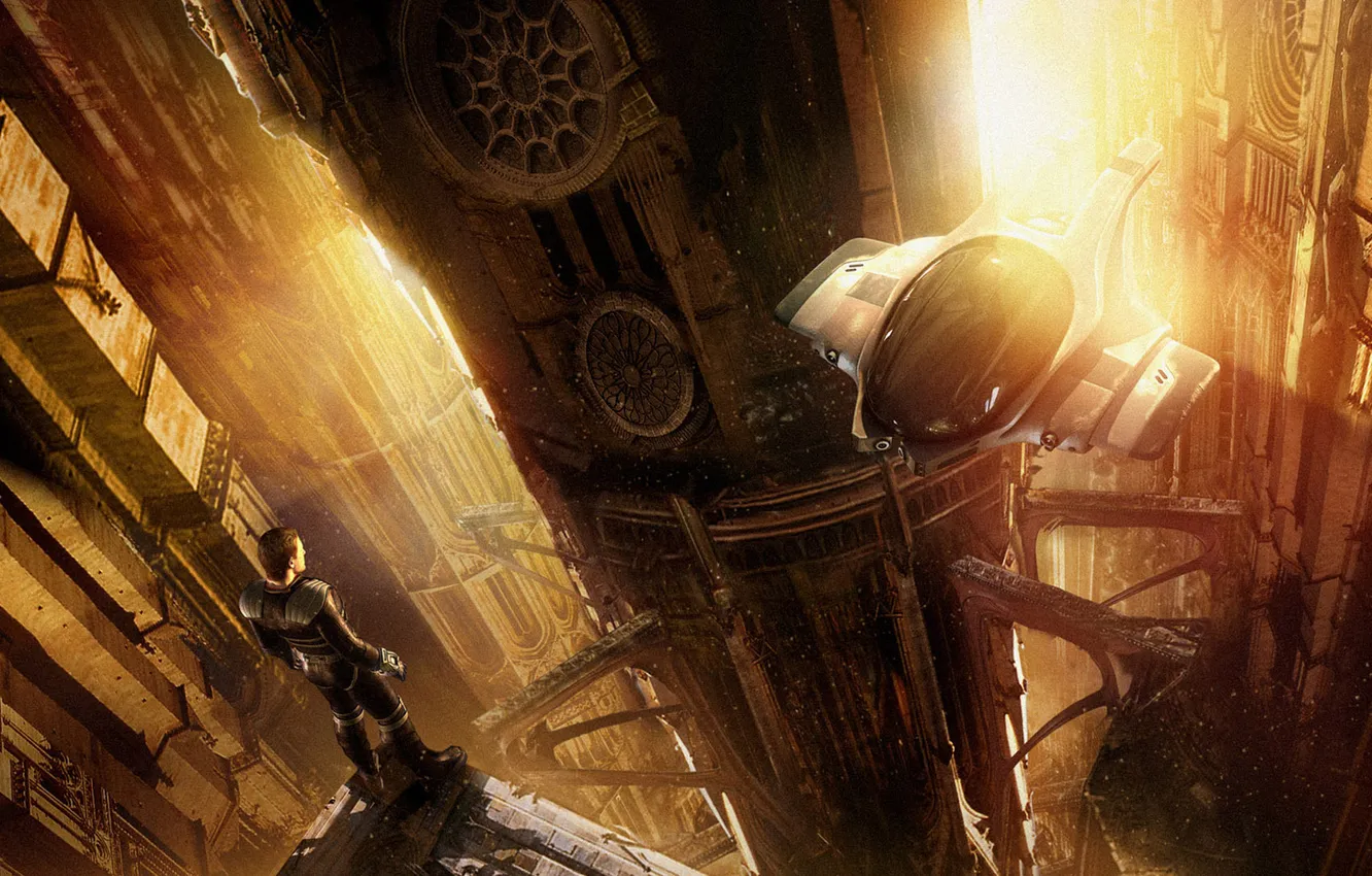 Photo wallpaper future, people, skyscrapers, spaceship, Future