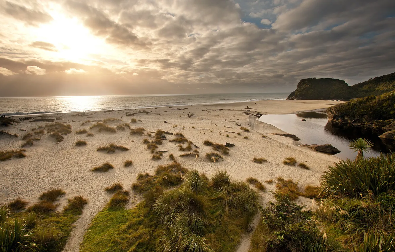 Photo wallpaper sea, beach, the sky, landscape, sunset, nature