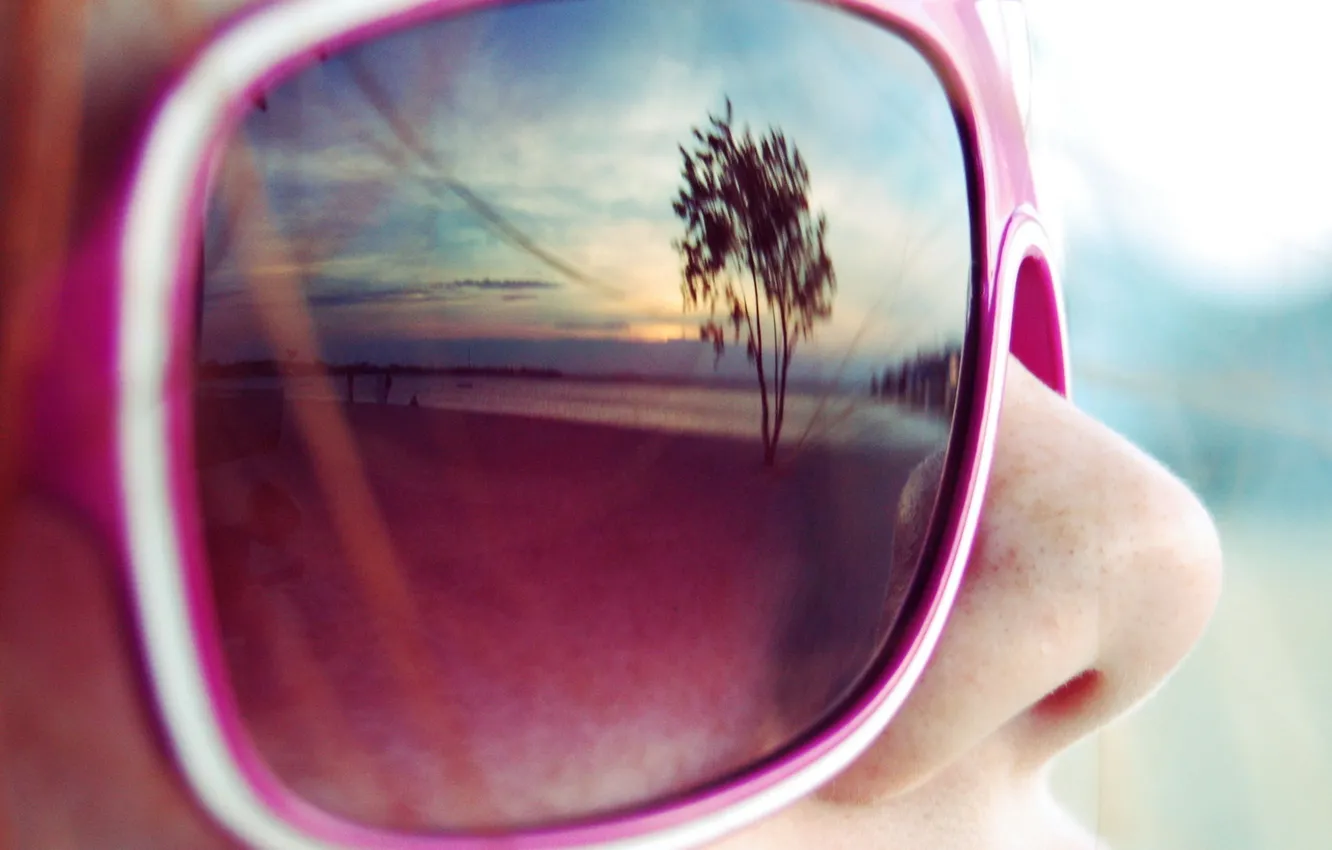 Photo wallpaper trees, reflection, nose, glasses
