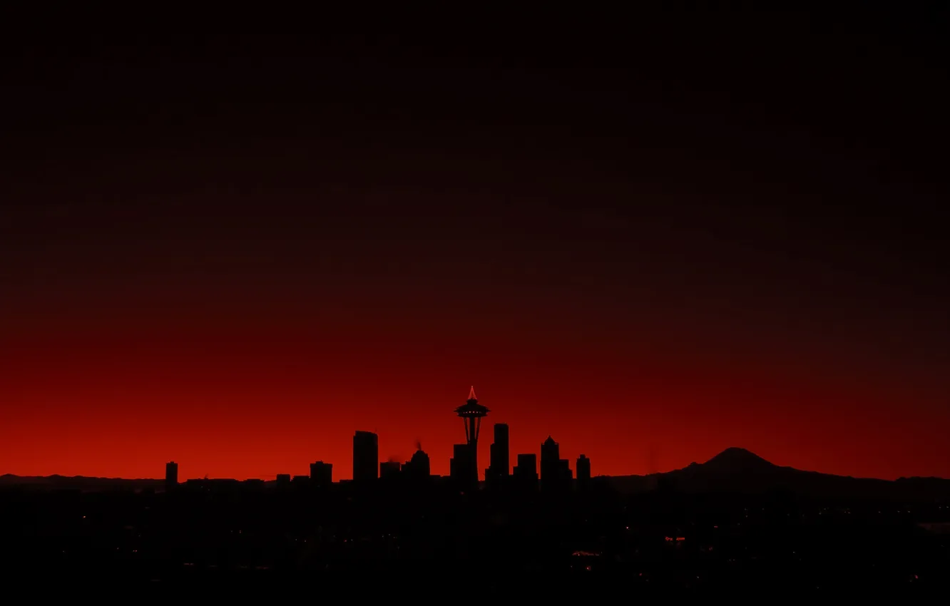Photo wallpaper building, red, Seattle, sunset, buildings, Seattle