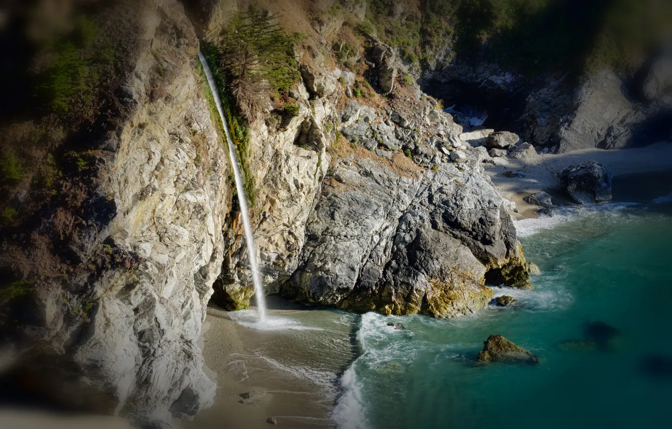 Photo wallpaper rocks, shore, waterfall, USA