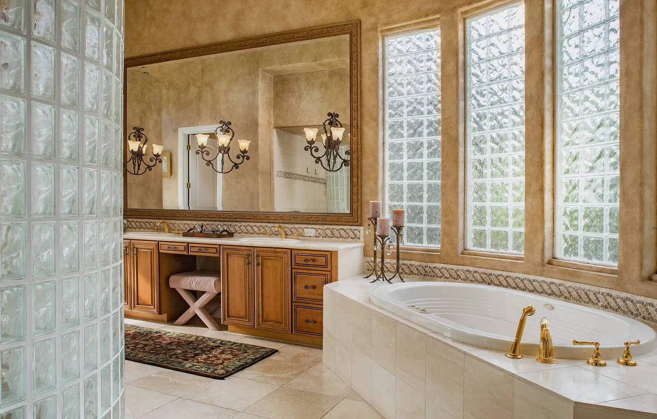 Photo wallpaper candles, mirror, shower, bath, lamp, bathroom