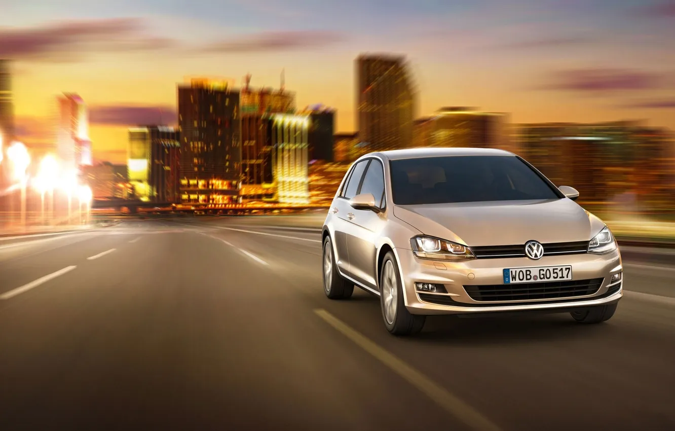 Photo wallpaper road, the sky, the city, silver, Volkswagen, Golf, golf, the front