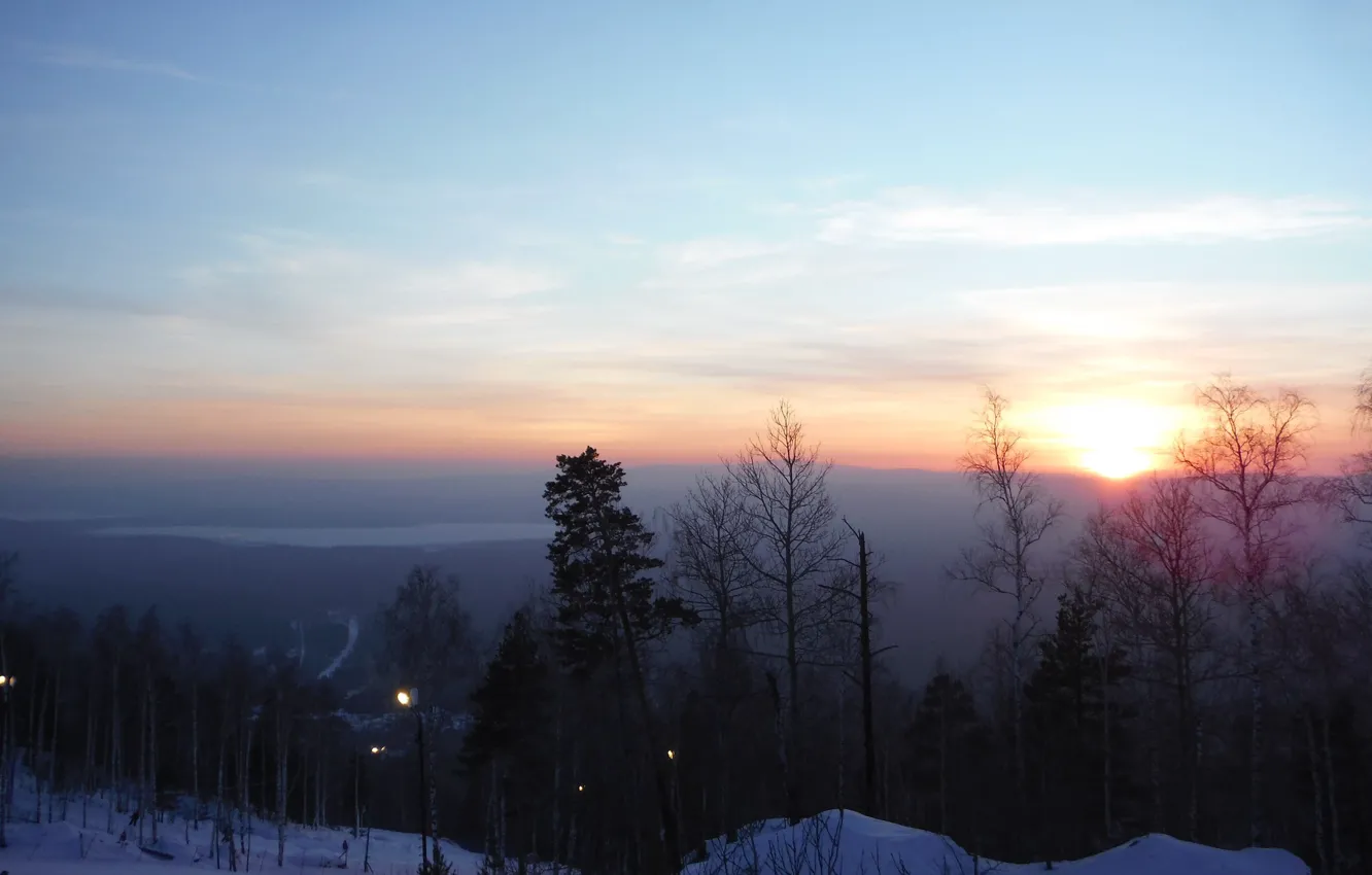 Photo wallpaper winter, sunset, mountains, Kirovgrad, Ezhovaya