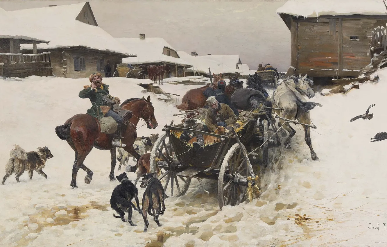 Photo wallpaper oil on canvas, Polish realist painter, Polish painter, Trip to the hunt, Jozef von Brandt, …