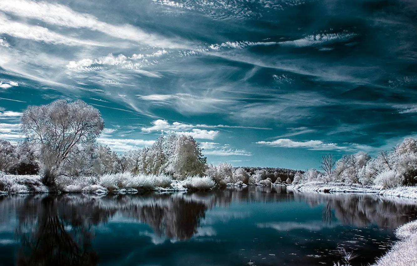 Photo wallpaper winter, snow, lake