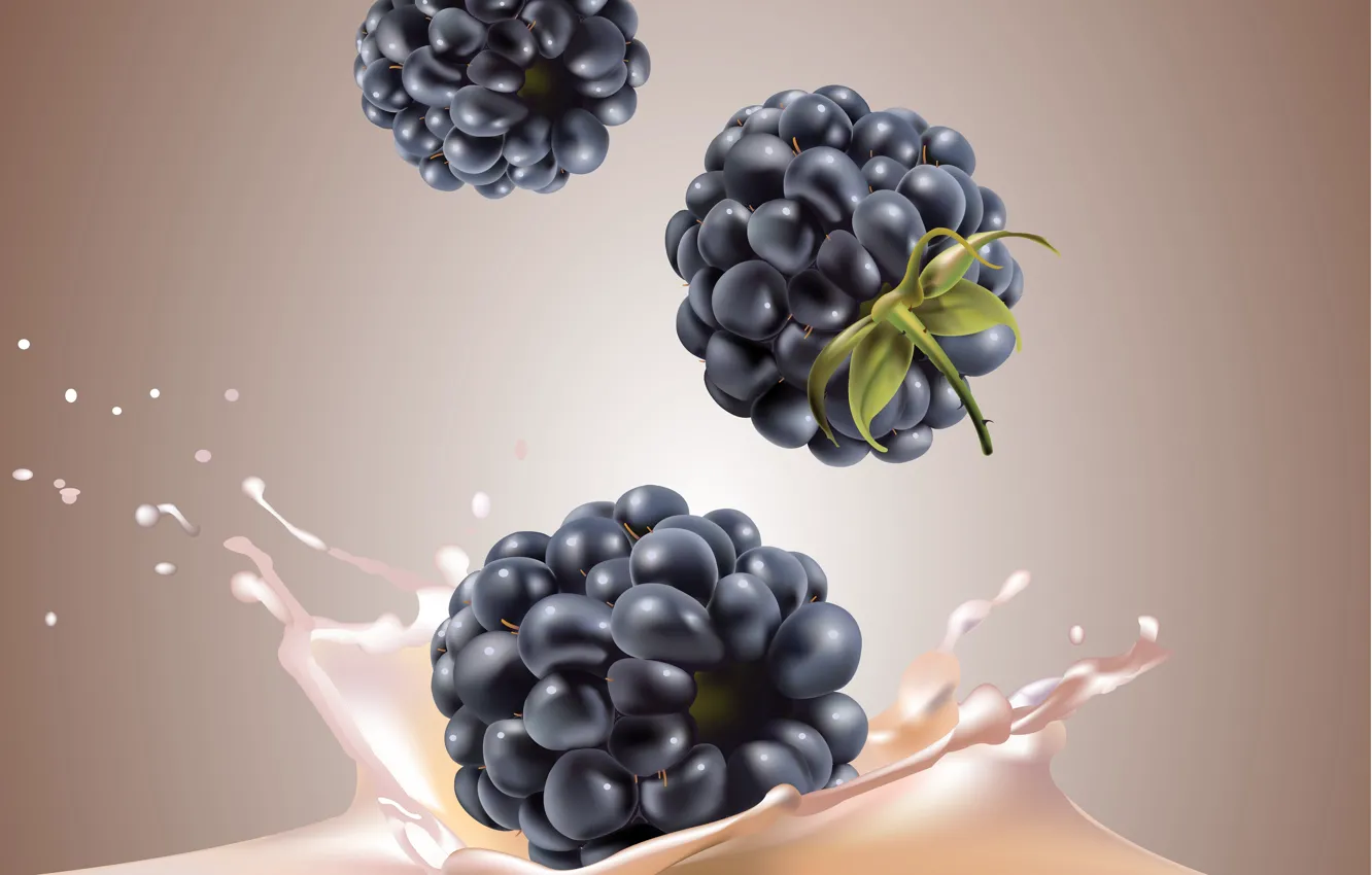 Photo wallpaper squirt, berries, milk, BlackBerry