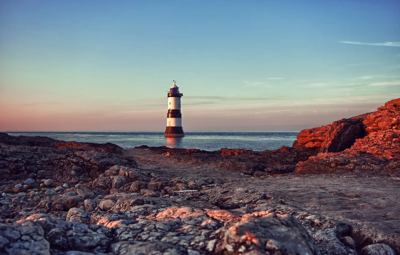 Photo wallpaper sea, the sky, stones, rocks, lighthouse