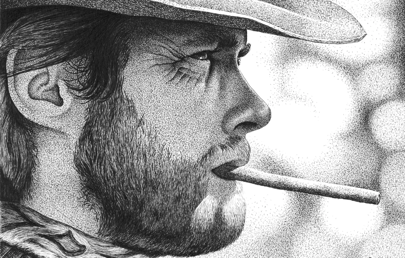 Photo wallpaper face, hat, cigarette, profile, actor, Clint Eastwood, Clint Eastwood