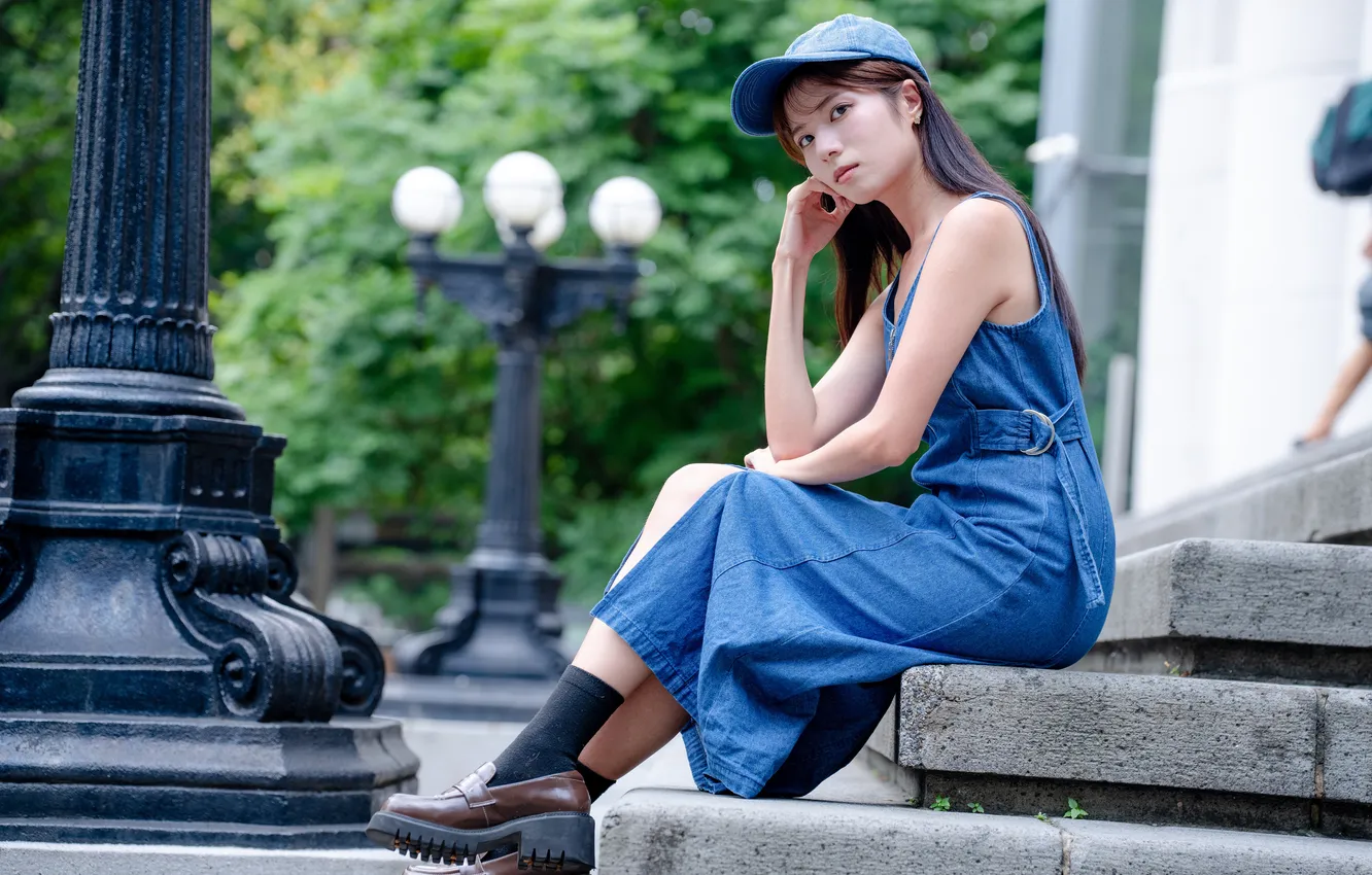 Photo wallpaper girl, dress, cap, Asian