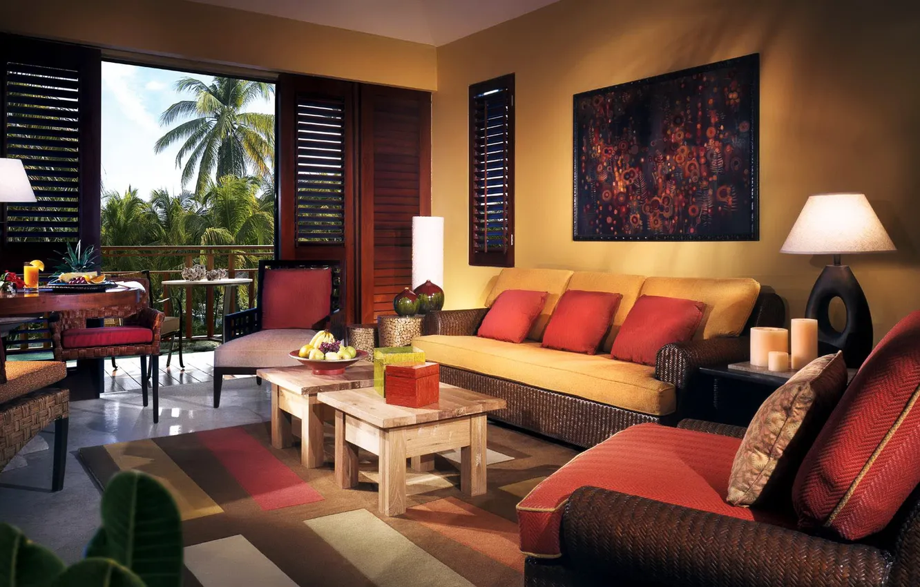 Photo wallpaper design, style, interior, living room, dining room, Warm colors, housing in hot climates, houses in …