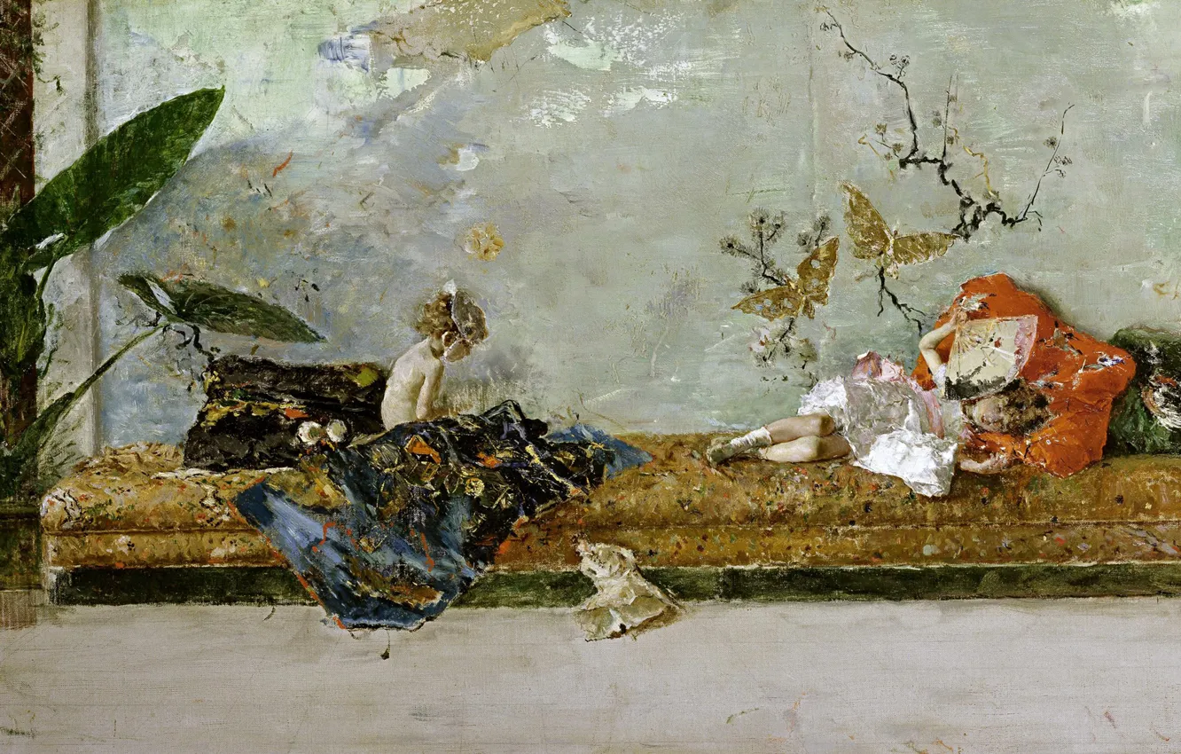 Photo wallpaper picture, genre, Mariano Fortuny, Children Of The Artist, Japanese Class, Maria Luisa and Mariano