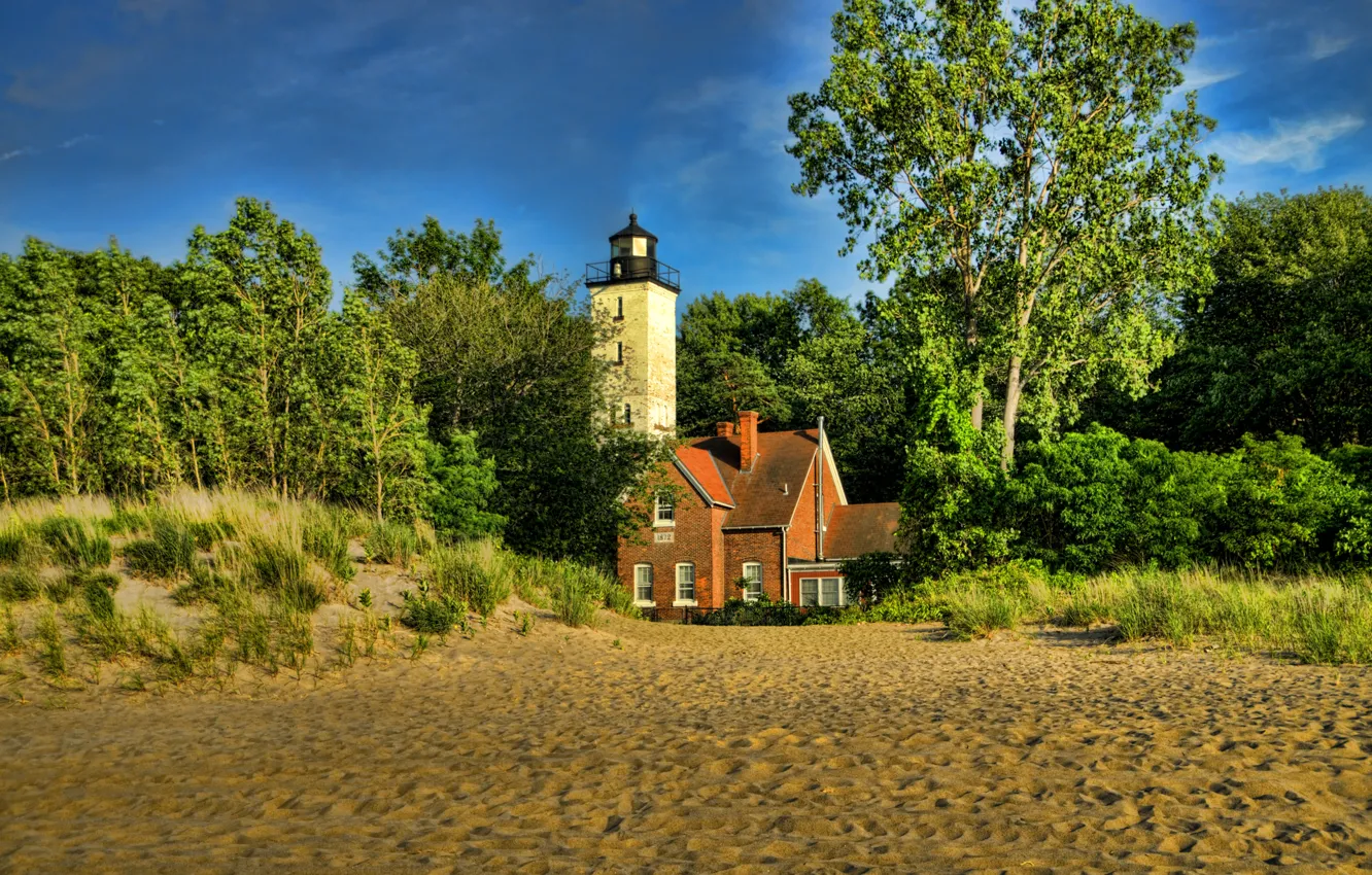 Photo wallpaper nature, photo, lighthouse, USA, Pennsylvania, Presque Isle