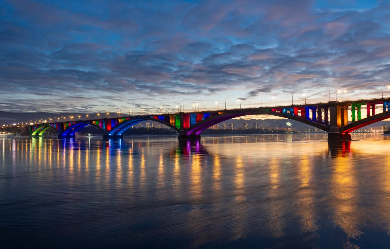 Photo wallpaper twilight, Communal m, Krasnoyarsk, the city, Enisey