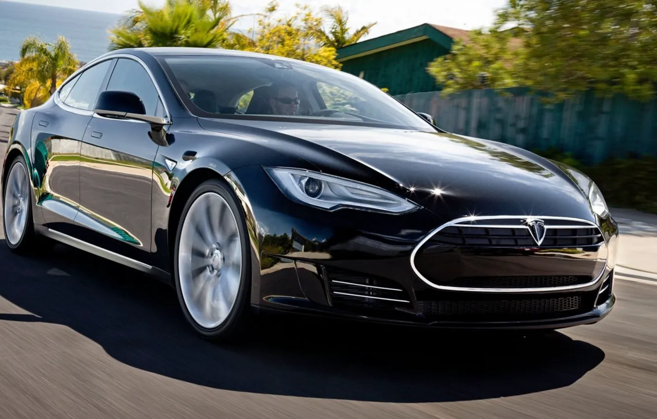 Photo wallpaper supercar, black, Tesla, Model S