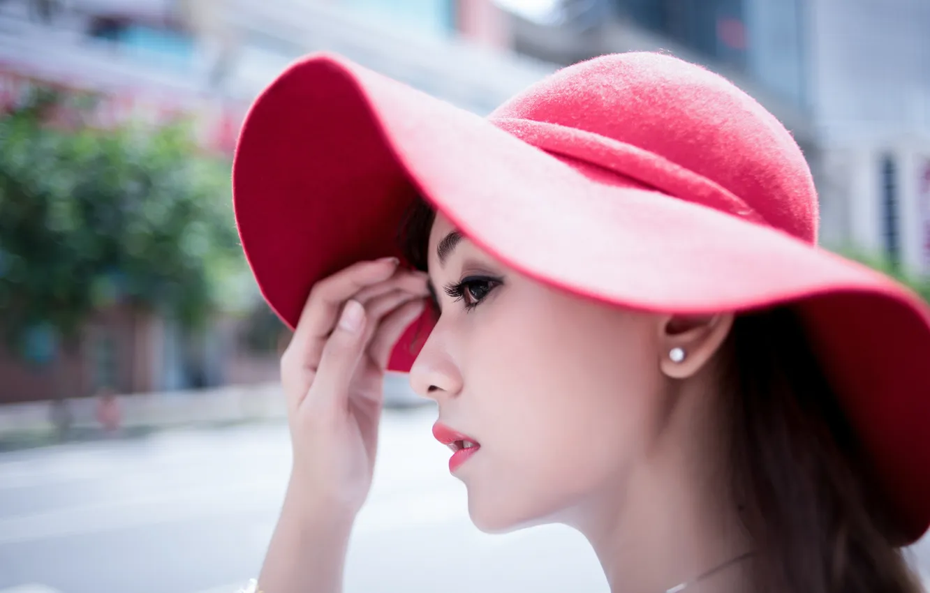 Photo wallpaper hat, Asian, red