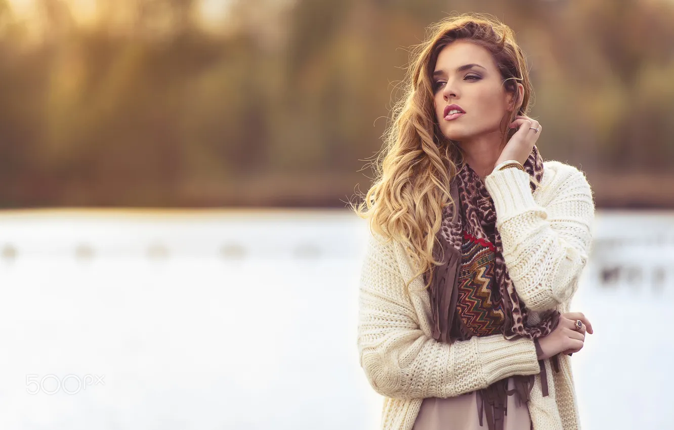 Photo wallpaper the beauty, sweater, bokeh, Laura, Natural light only