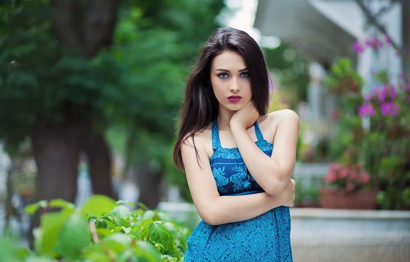 Photo wallpaper look, girl, face, dress, brunette