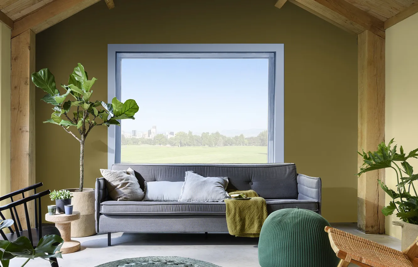 Photo wallpaper design, style, room, plant, interior, positive, sofa, living room