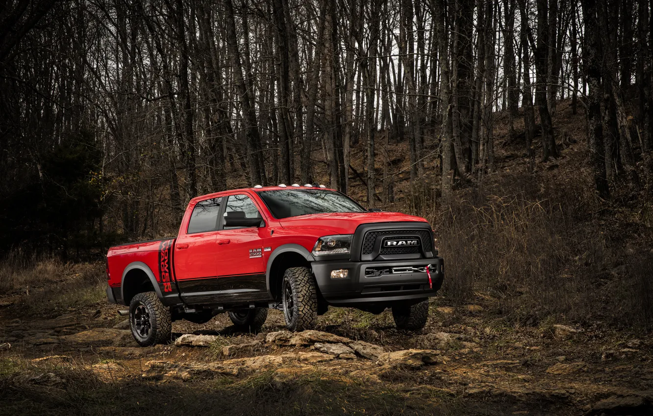 Photo wallpaper forest, red, stones, SUV, Dodge, pickup, Ram, 2500