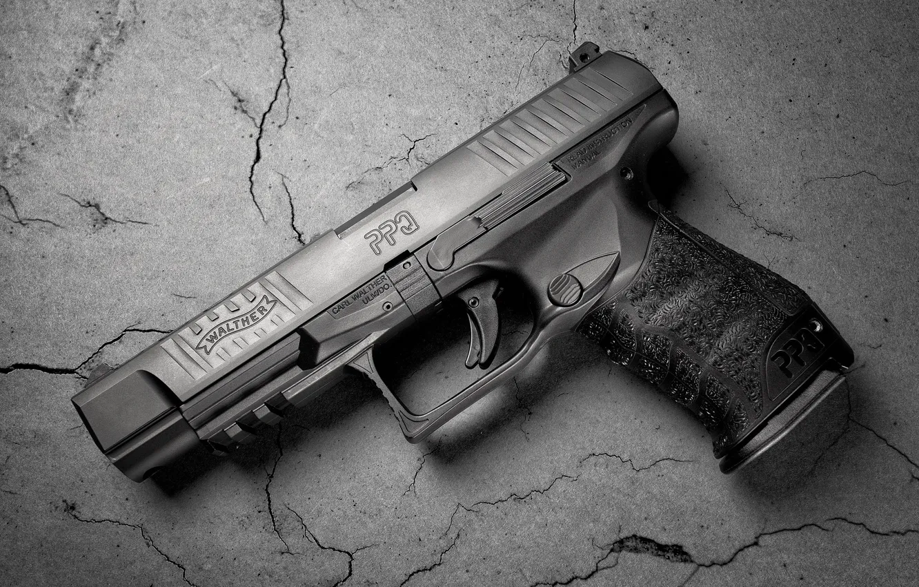 Photo wallpaper cracked, gun, weapons, background, Walther PPQ
