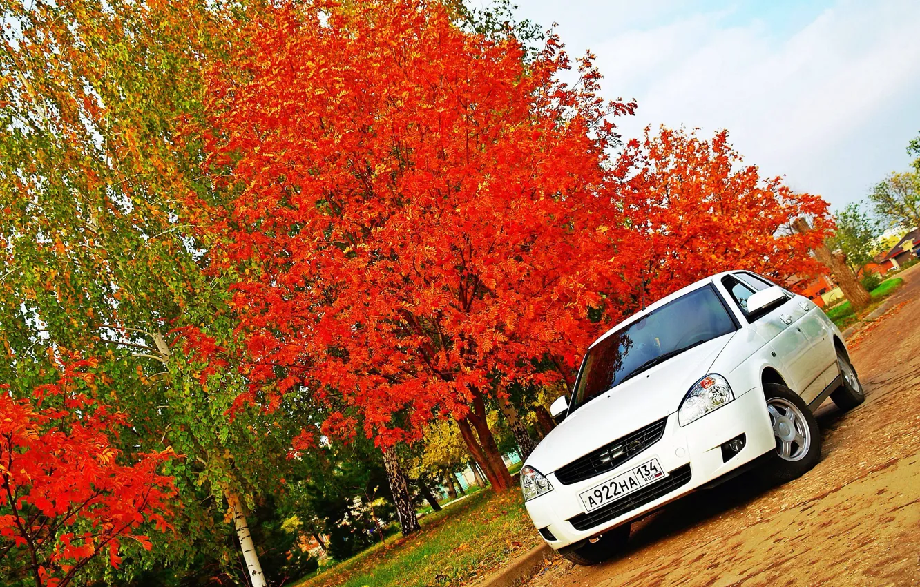 Photo wallpaper machine, auto, autumn, Lada, auto, Lada, prior, VAZ