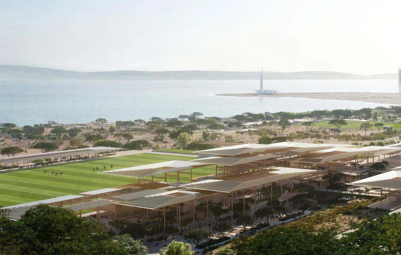Photo wallpaper sea, stadium, horizon, Saudi Arabia, Town, yachting, Coastal, neom