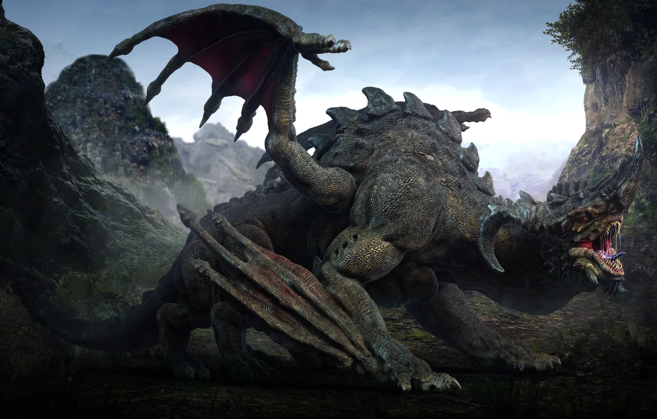 Photo wallpaper fiction, dragon, wings, horns, darok