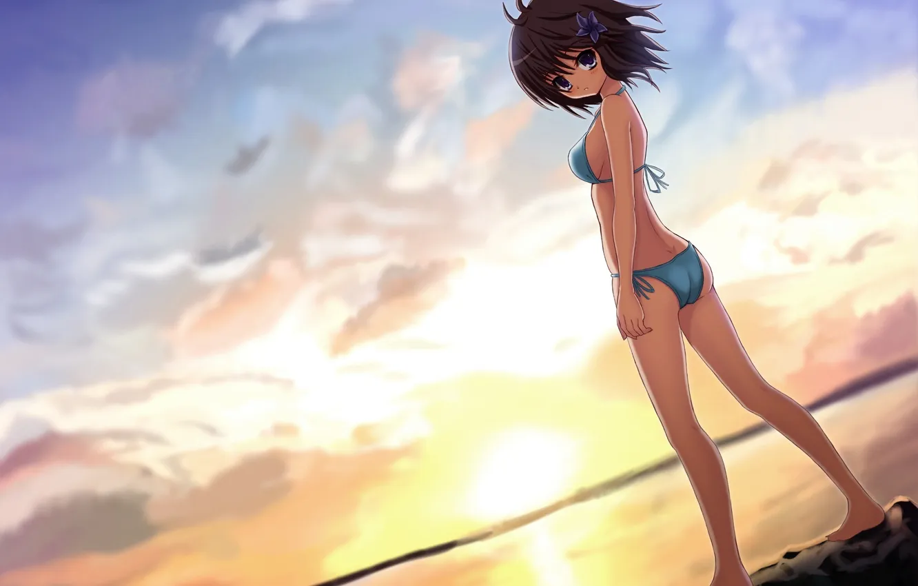 Photo wallpaper sea, girl, anime