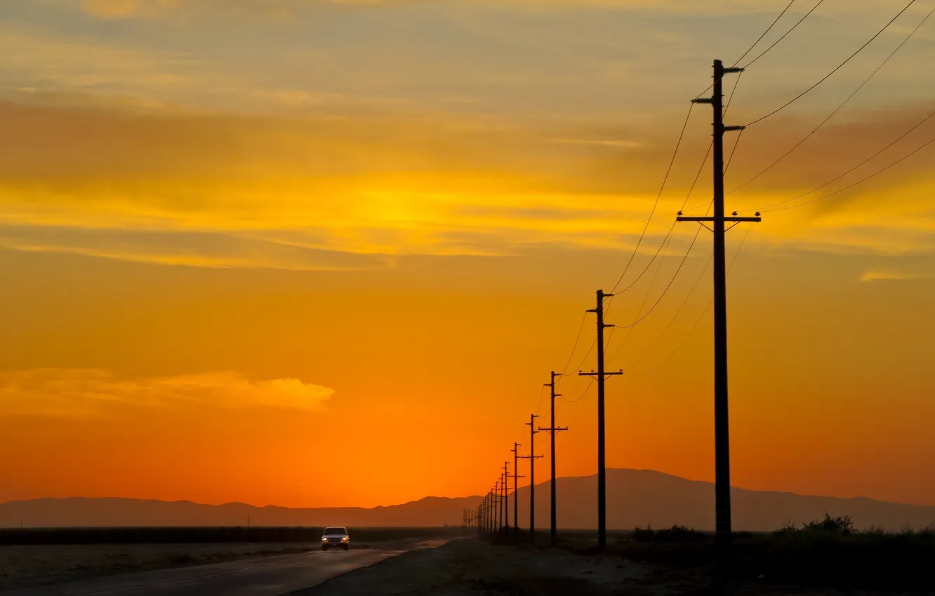 Photo wallpaper sunset, california, sunset, CA, usa, power lines