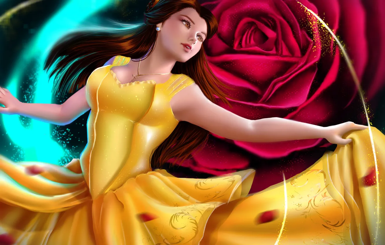 Photo wallpaper flower, rose, well, Beauty and the Beast, Belle, by IndyMBras