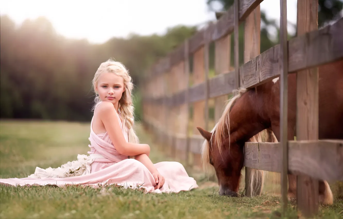 Photo wallpaper girl, horse, child and horse
